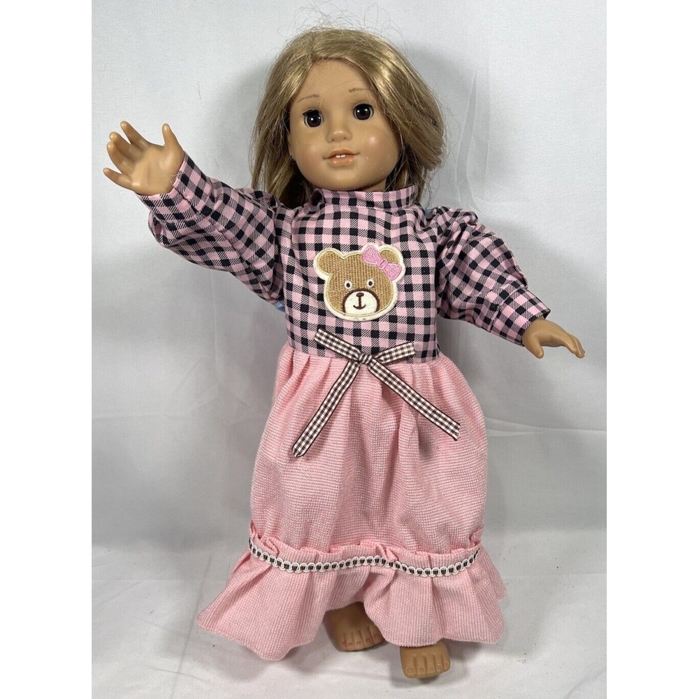 American Girl Doll Teddy Bear Outfit Pink Gingham Dress Collectible 18 Inch